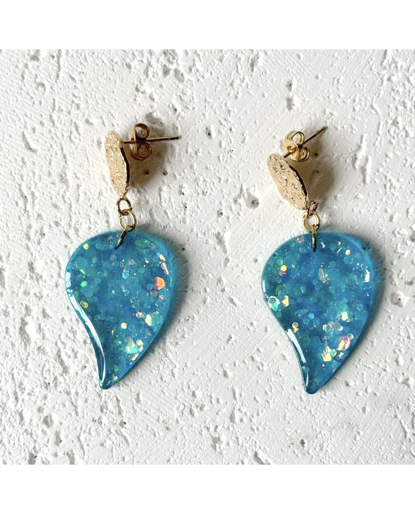 Elegant Sparkly Blue Leaf Statement Earrings