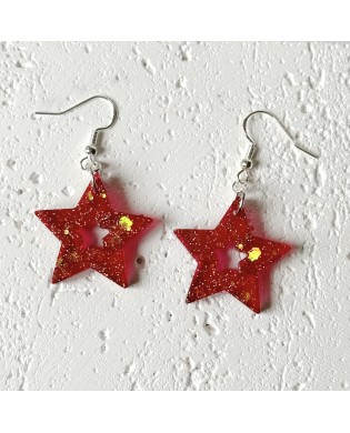 Jazzy Sparkly Red Star Statement Earrings - Gift Box Included