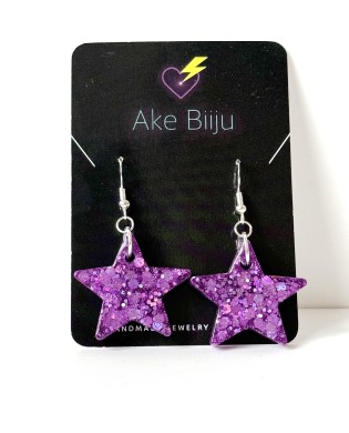 Jazzy Sparkly Purple Star Statement Earrings - Gift Box Included