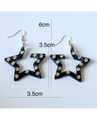 Funky Black Large Star With Adorned Diamond Statement Earrings