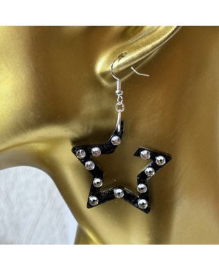 Funky Black Large Star With Adorned Diamond Statement Earrings