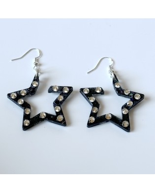 Funky Black Large Star With Adorned Diamond Statement Earrings