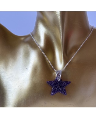 Jazzy Purple Star Pendant Silver Sterling Chain Statement Necklace