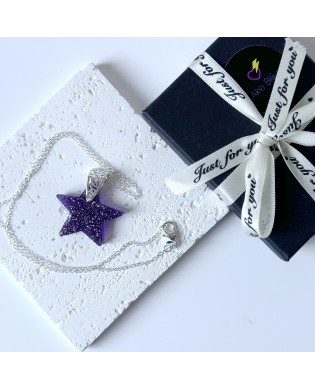 Jazzy Purple Star Pendant Silver Sterling Chain Statement Necklace