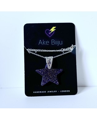 Jazzy Purple Star Pendant Silver Sterling Chain Statement Necklace