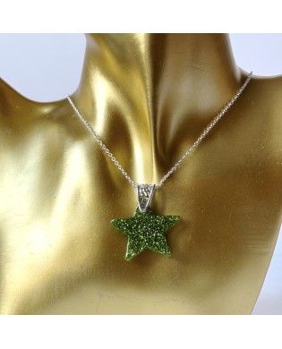 Jazzy Green Star Pendant Silver Sterling Chain Statement Necklace