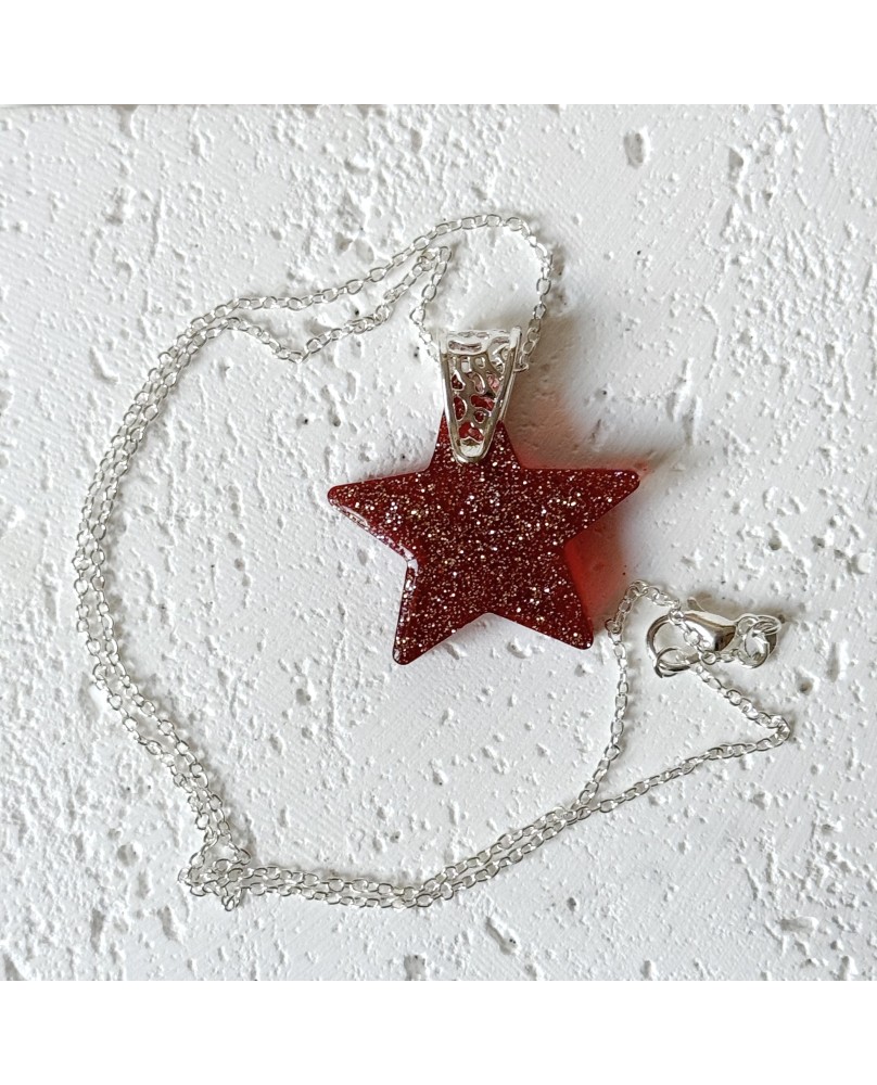 Jazzy Red Star Pendant Silver Sterling Chain Statement Necklace