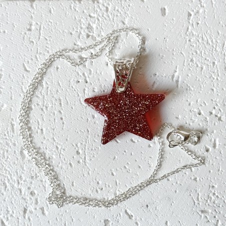 Jazzy Red Star Pendant Silver Sterling Chain Statement Necklace