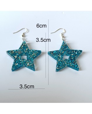 Jazzy Sparkly Blue Star Statement Earrings - Gift Box Included