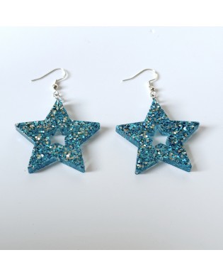 Jazzy Sparkly Blue Star Statement Earrings - Gift Box Included