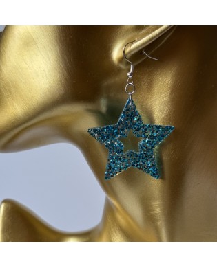 Jazzy Sparkly Blue Star Statement Earrings - Gift Box Included