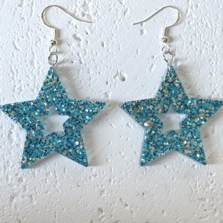 Jazzy Sparkly Blue Star Statement Earrings - Gift Box Included