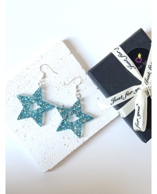 Jazzy Sparkly Blue Star Statement Earrings - Gift Box Included