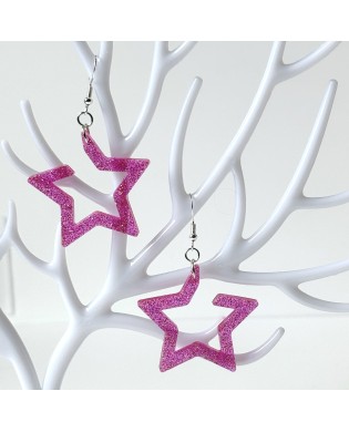 Funky Pink Sparkly Large Star Statement Earrings - Gift Box Included