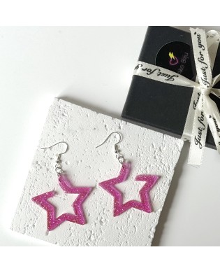 Funky Pink Sparkly Large Star Statement Earrings - Gift Box Included