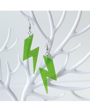 Electric Sparkly Neon Green Bolt Lightning Statement Earrings
