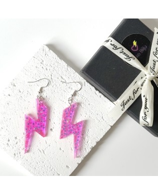 Electric Sparkly Neon Pink Lightning Bolt Statement Earrings