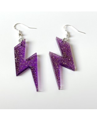Electric Twinkle Purple Bolt Lightning Statement Earrings