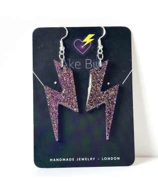 Electric Twinkle Purple Bolt Lightning Statement Earrings