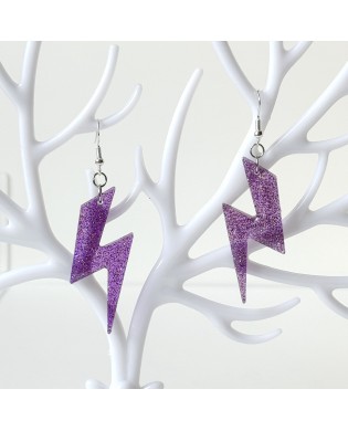 Electric Twinkle Purple Bolt Lightning Statement Earrings