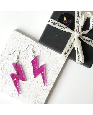 Electric Sparkly Hot Pink Lightning Bolt Statement Earrings