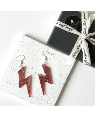 Electric Twinkle Red Lightning Bolt Statement Earrings