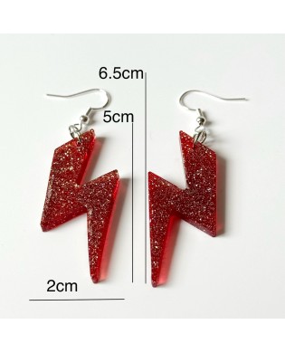 Electric Twinkle Red Lightning Bolt Statement Earrings