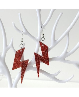 Electric Twinkle Red Lightning Bolt Statement Earrings