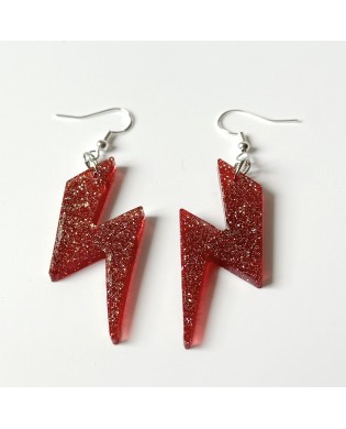 Electric Twinkle Red Lightning Bolt Statement Earrings