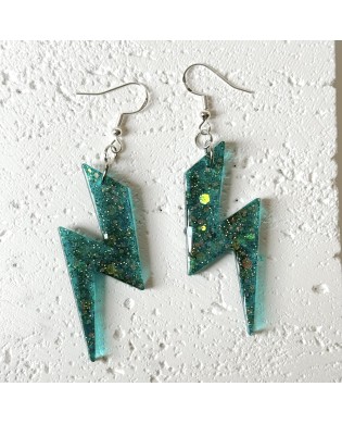 Electric Sparkly Turquoise Lightning Bolt Statement Earrings