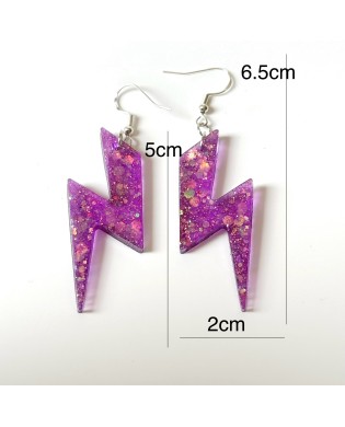 Electric Sparkly Purple Lightning Bolt Statement Earrings