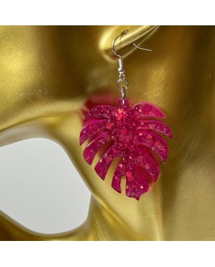 Funky Pink Large Sparkly Leaf Statement Earrings - Gif Box Includ