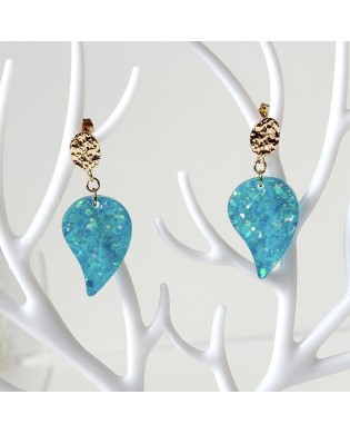 Elegant Sparkly Blue Leaf Statement Earrings