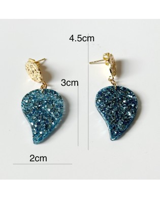 Elegant Jazzy Blue Metallic Leaf Statement Earrings