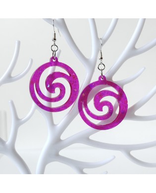 Vibrant Boho Sparkly Pink Spiral Statement Earrings