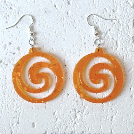 Vibrant Boho Sparkly Orange Spiral Statement Earrings