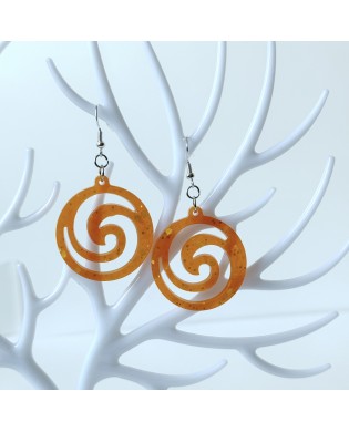 Vibrant Boho Sparkly Orange Spiral Statement Earrings