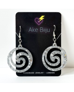 Vibrant Boho Sparkly Silver Spiral Statement Earrings