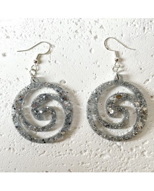 Vibrant Boho Sparkly Silver Spiral Statement Earrings