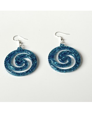 Vibrant Boho Sparkly Blue Metallic Spiral Statement Earrings