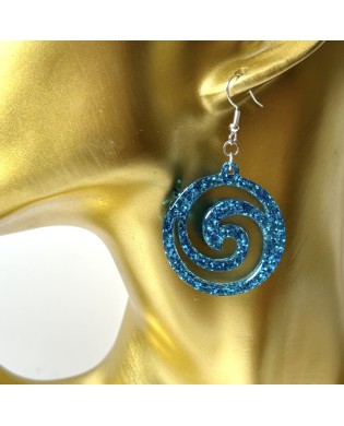 Vibrant Boho Sparkly Blue Metallic Spiral Statement Earrings