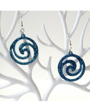 Vibrant Boho Sparkly Blue Metallic Spiral Statement Earrings