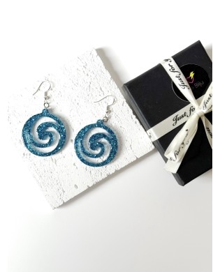 Vibrant Boho Sparkly Blue Metallic Spiral Statement Earrings