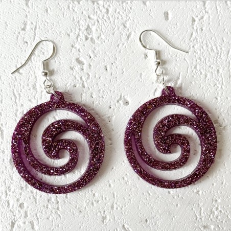 Vibrant Boho Twinkle Purple Spiral Statement Earrings