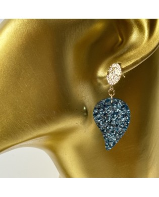Elegant Jazzy Blue Metallic Leaf Statement Earrings
