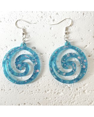 Vibrant Boho Sparkly Blue Spiral Statement Earrings