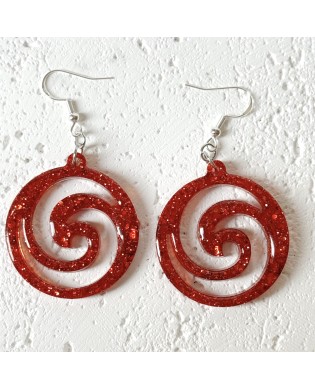 Vibrant Boho Sparkly Red Spiral Statement Earrings