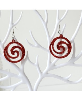 Vibrant Boho Sparkly Red Spiral Statement Earrings