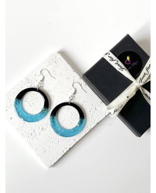 Vibrant Handcrafted Sparkly Vibrant Blue & Black Hoops Bold Earrings