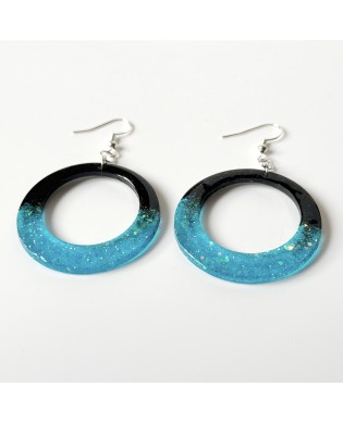 Vibrant Handcrafted Sparkly Vibrant Blue & Black Hoops Bold Earrings